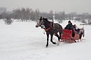 На санях.